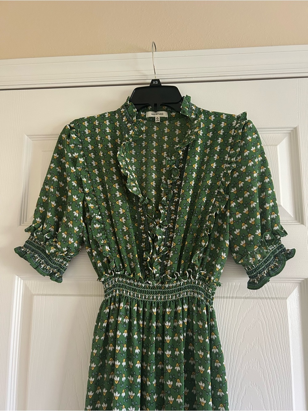 Max Studio Floral Ruffle-Trim Green and Yellow Size Small Maxi Dress - Picture 5 of 5